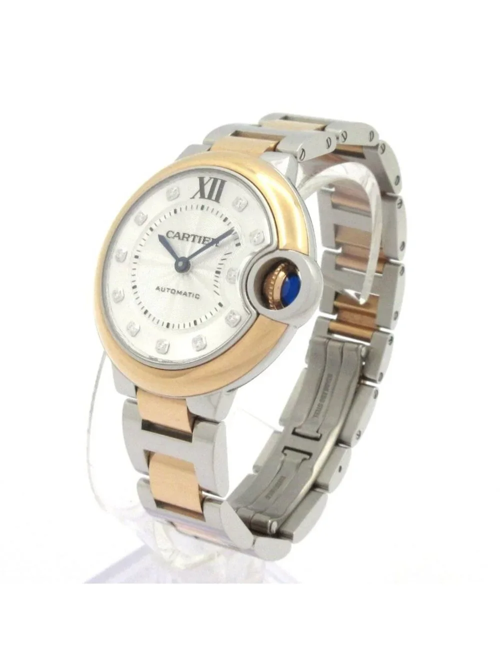Cartier Watch Baron Blue de SS 18k Pink Diamond Index Required OH Silver